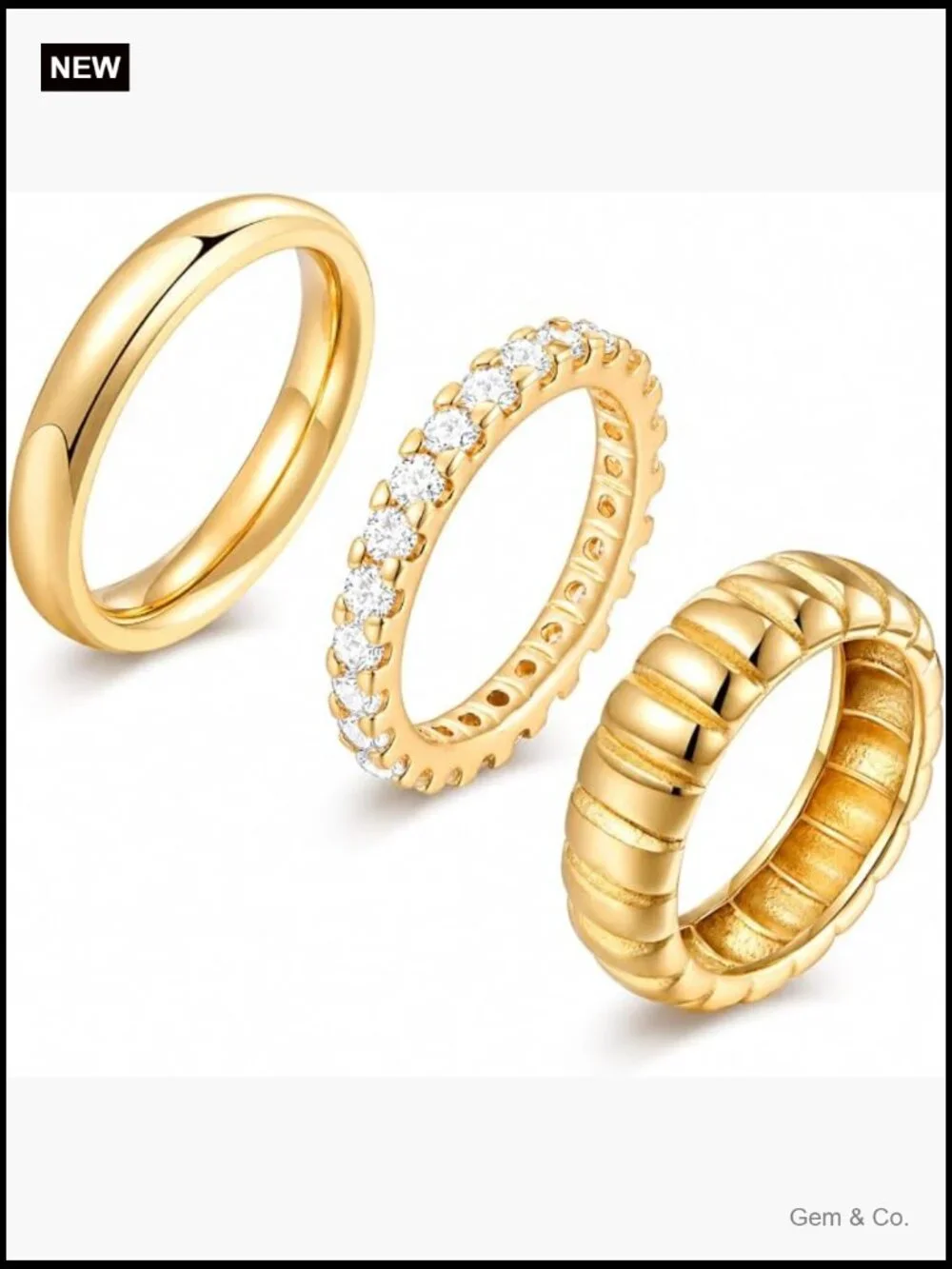 Stackable Ring Set, Gold and Silver Plated, Cubic Zirconia, Size 7, 3 Rings